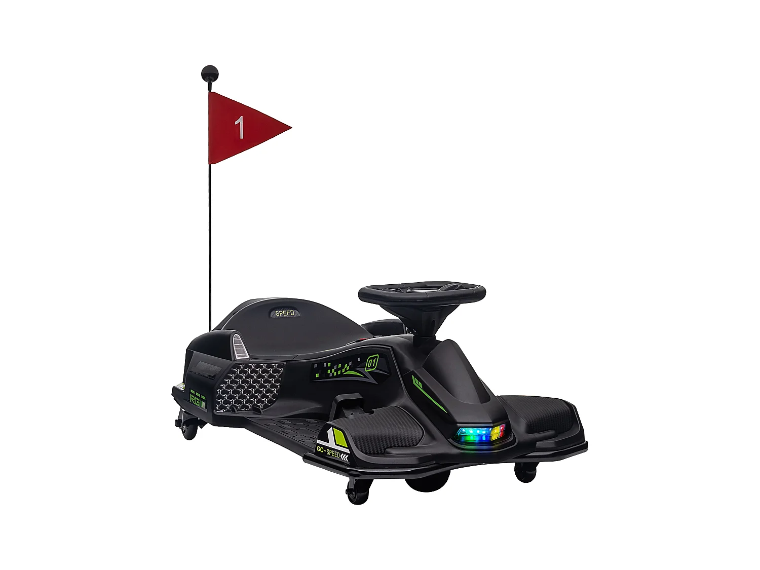 Go kart elettrico drift per bambini 8-12 anni velocità 3-8 km/h nero