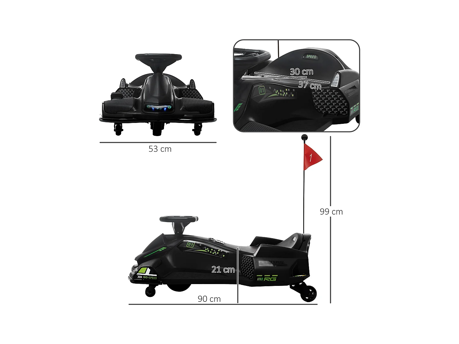 Go kart elettrico drift per bambini 8-12 anni velocità 3-8 km/h nero