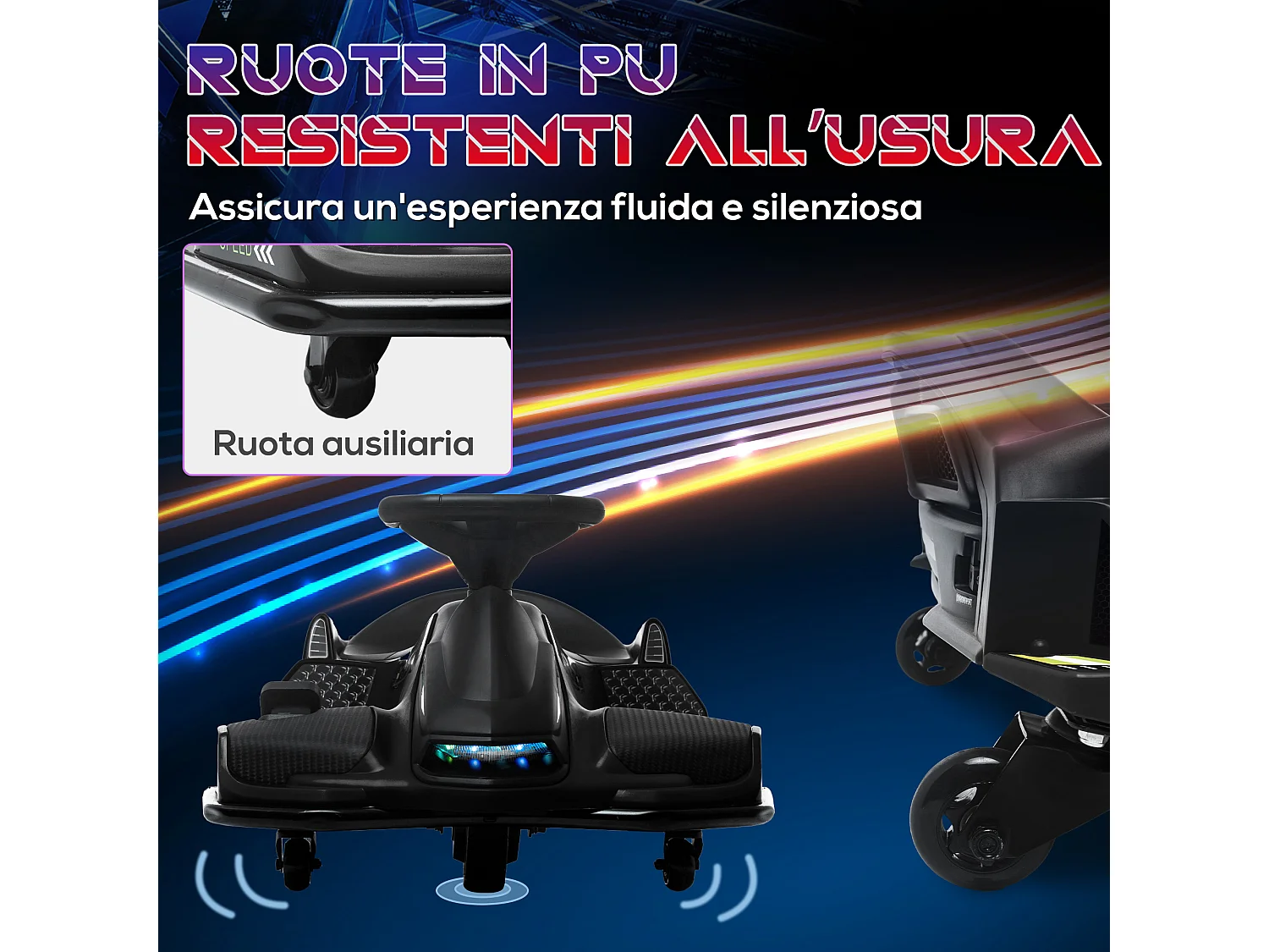 Go kart elettrico drift per bambini 8-12 anni velocità 3-8 km/h nero