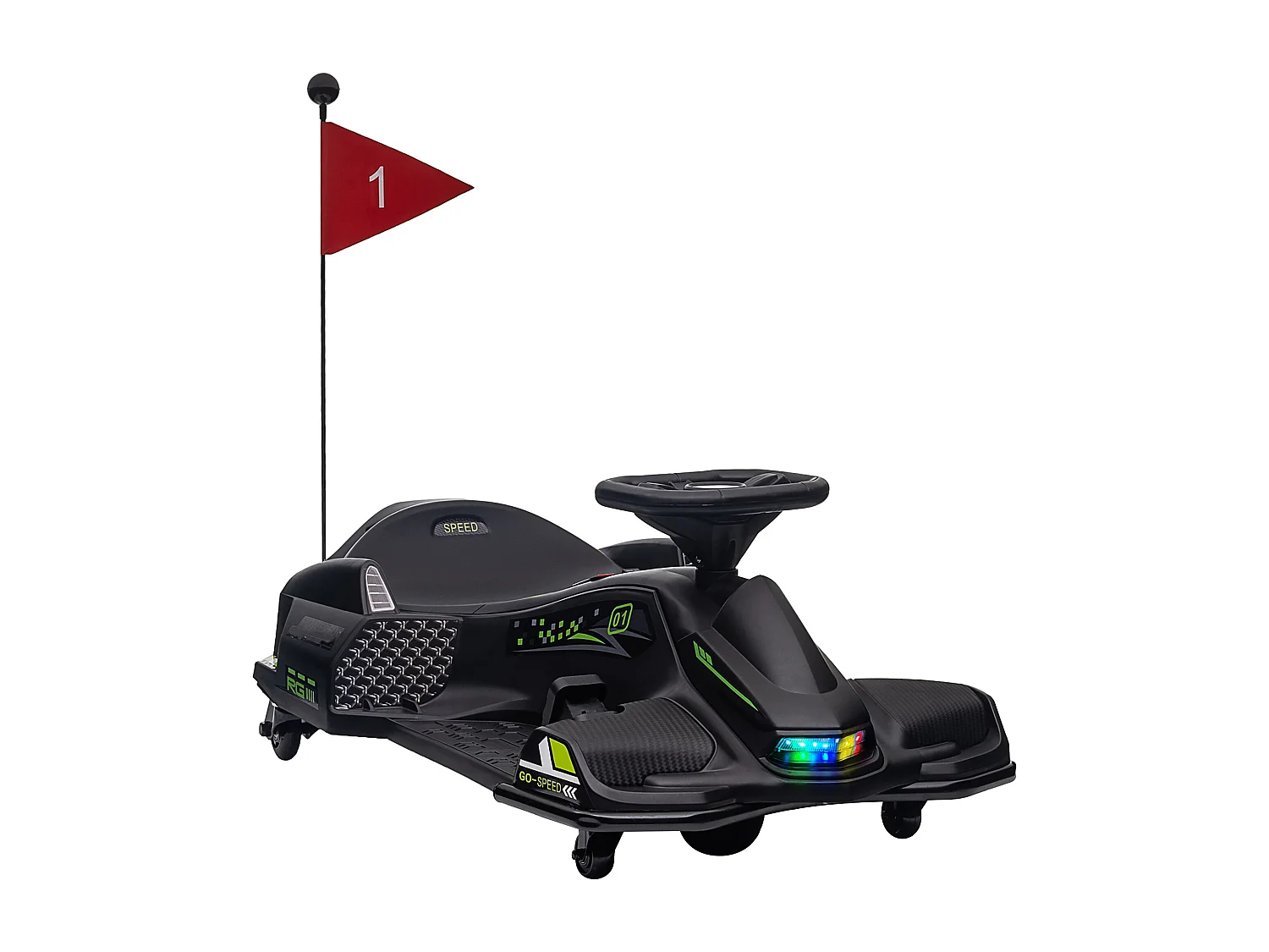 Go kart elettrico drift per bambini 8-12 anni velocità 3-8 km/h nero