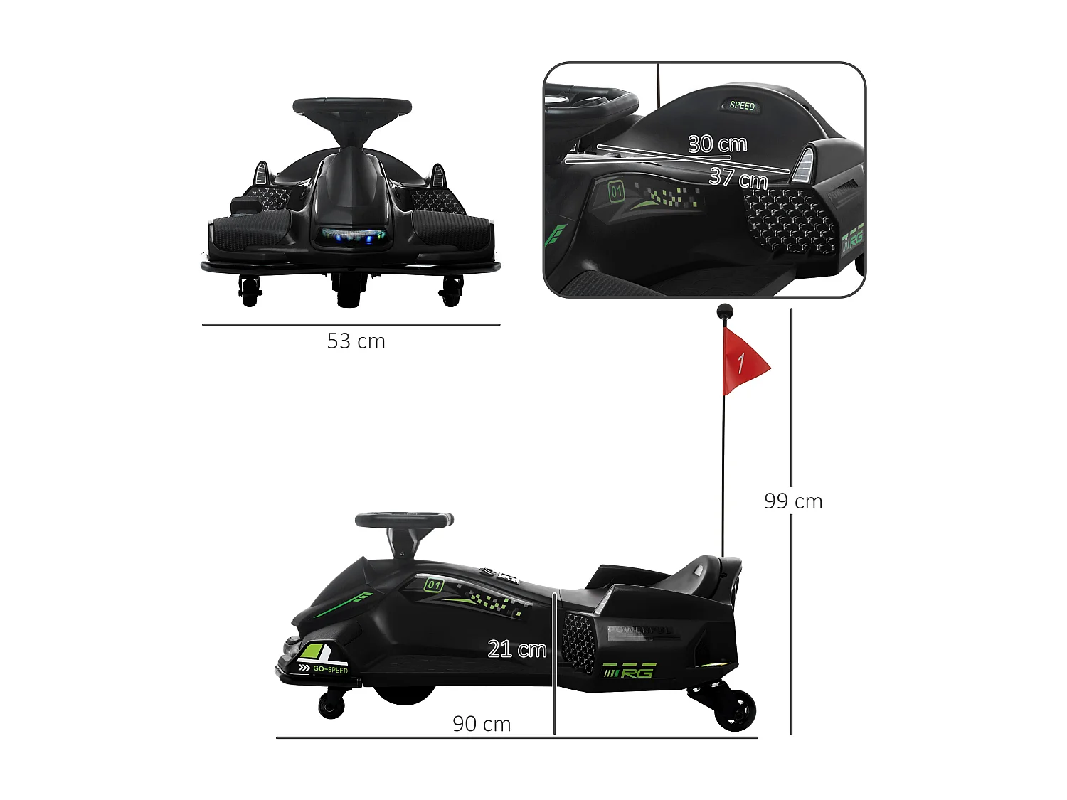 Go kart elettrico drift per bambini 8-12 anni velocità 3-8 km/h nero