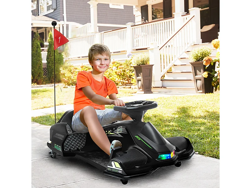 Go kart elettrico drift per bambini 8-12 anni velocità 3-8 km/h nero