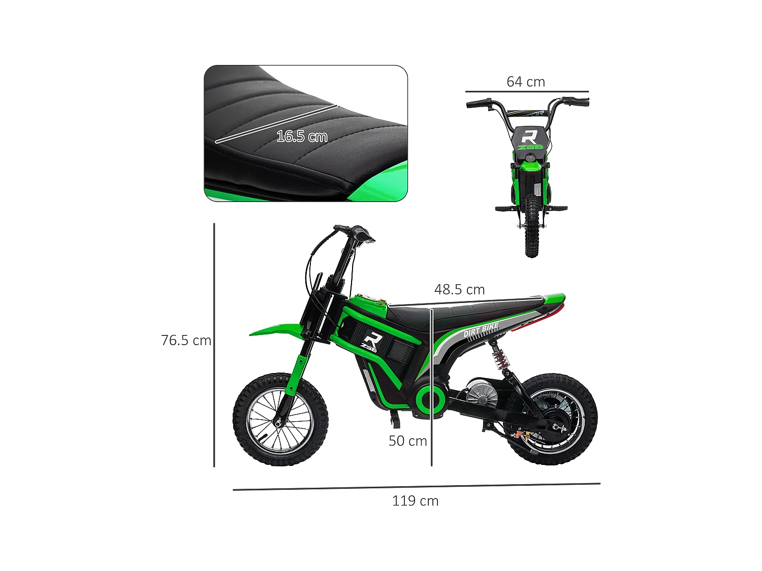 Moto elettrica per bambini 2 velocità 8-16km/h età 8-12 anni verde