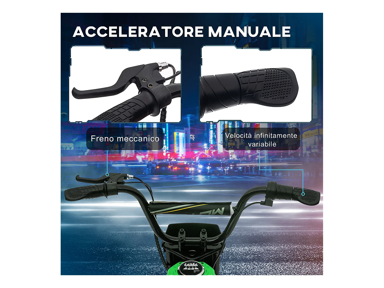 Moto elettrica per bambini 2 velocità 8-16km/h età 8-12 anni verde