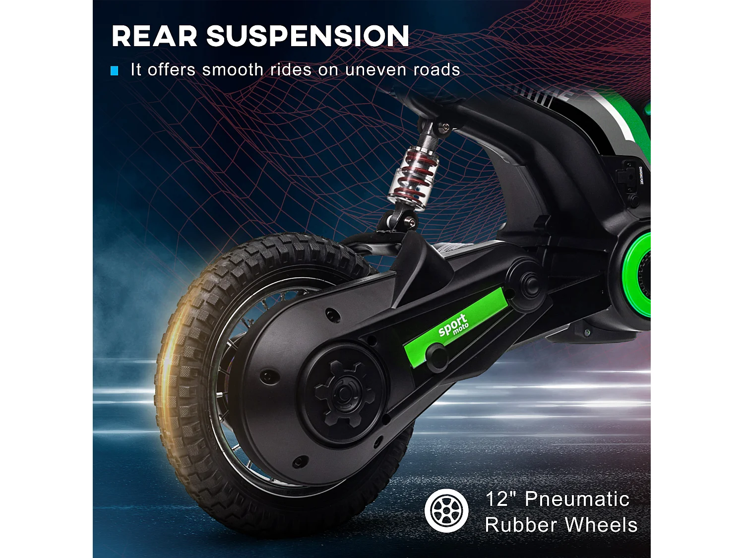 Moto elettrica per bambini 2 velocità 8-16km/h età 8-12 anni verde