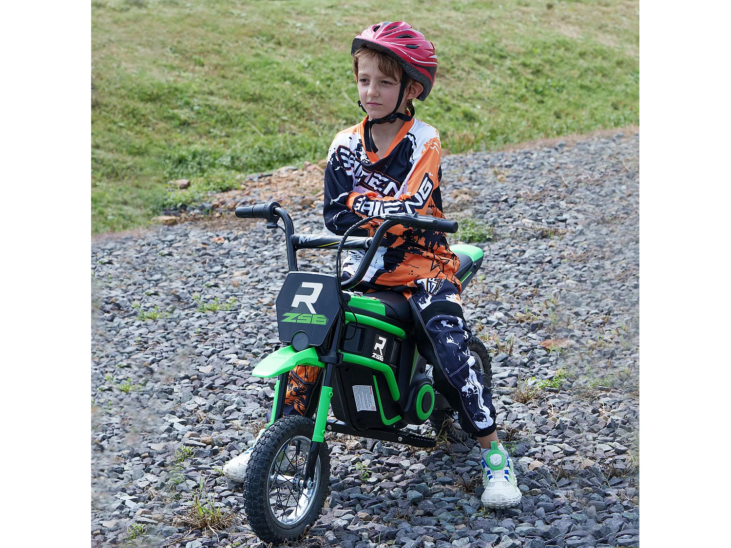 Moto elettrica per bambini 2 velocità 8-16km/h età 8-12 anni verde