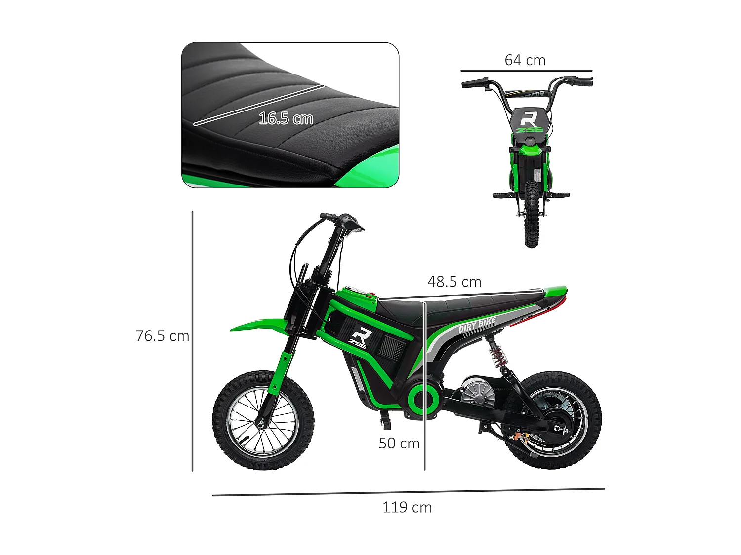 Moto elettrica per bambini 2 velocità 8-16km/h età 8-12 anni verde