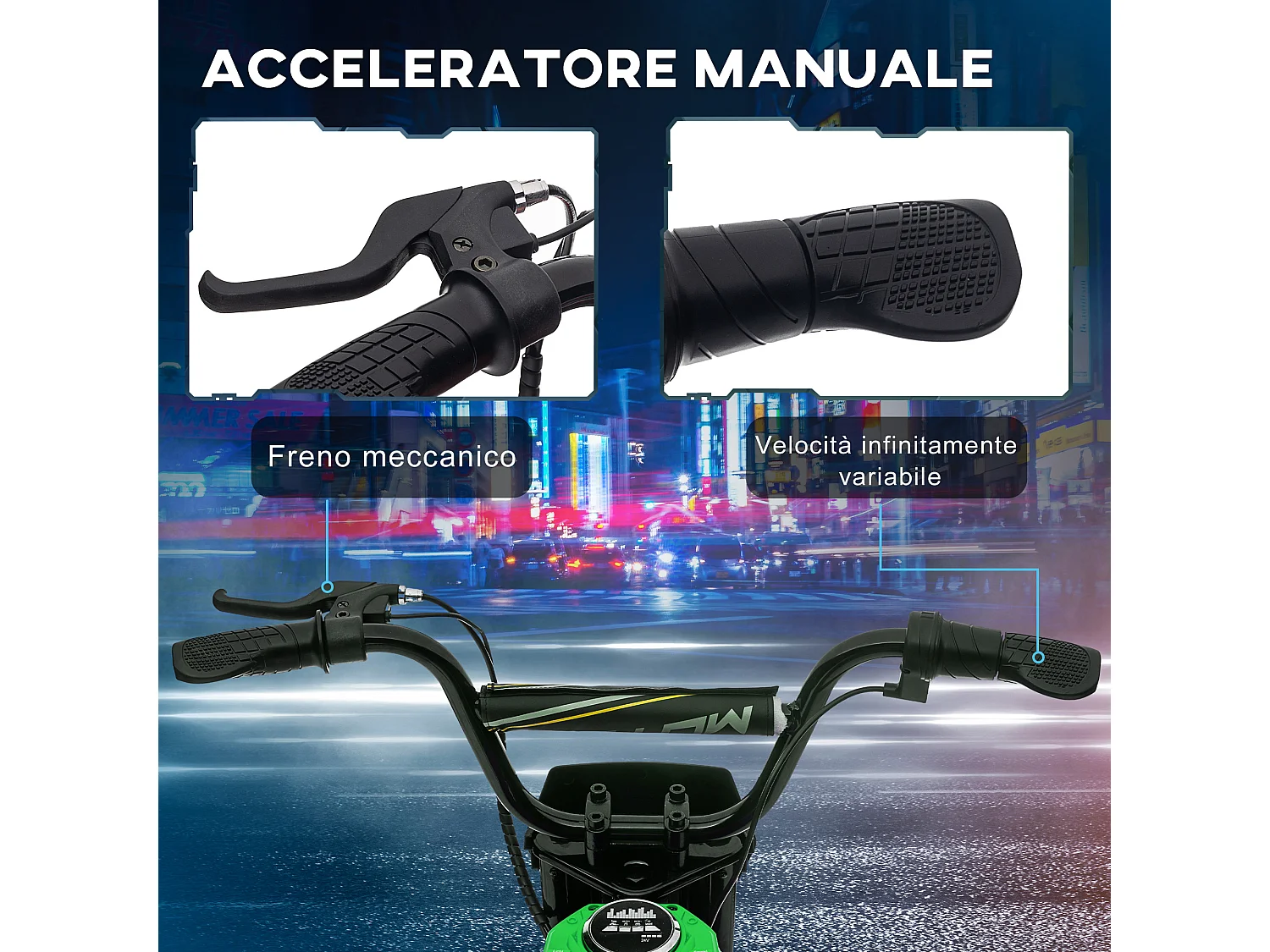 Moto elettrica per bambini 2 velocità 8-16km/h età 8-12 anni verde