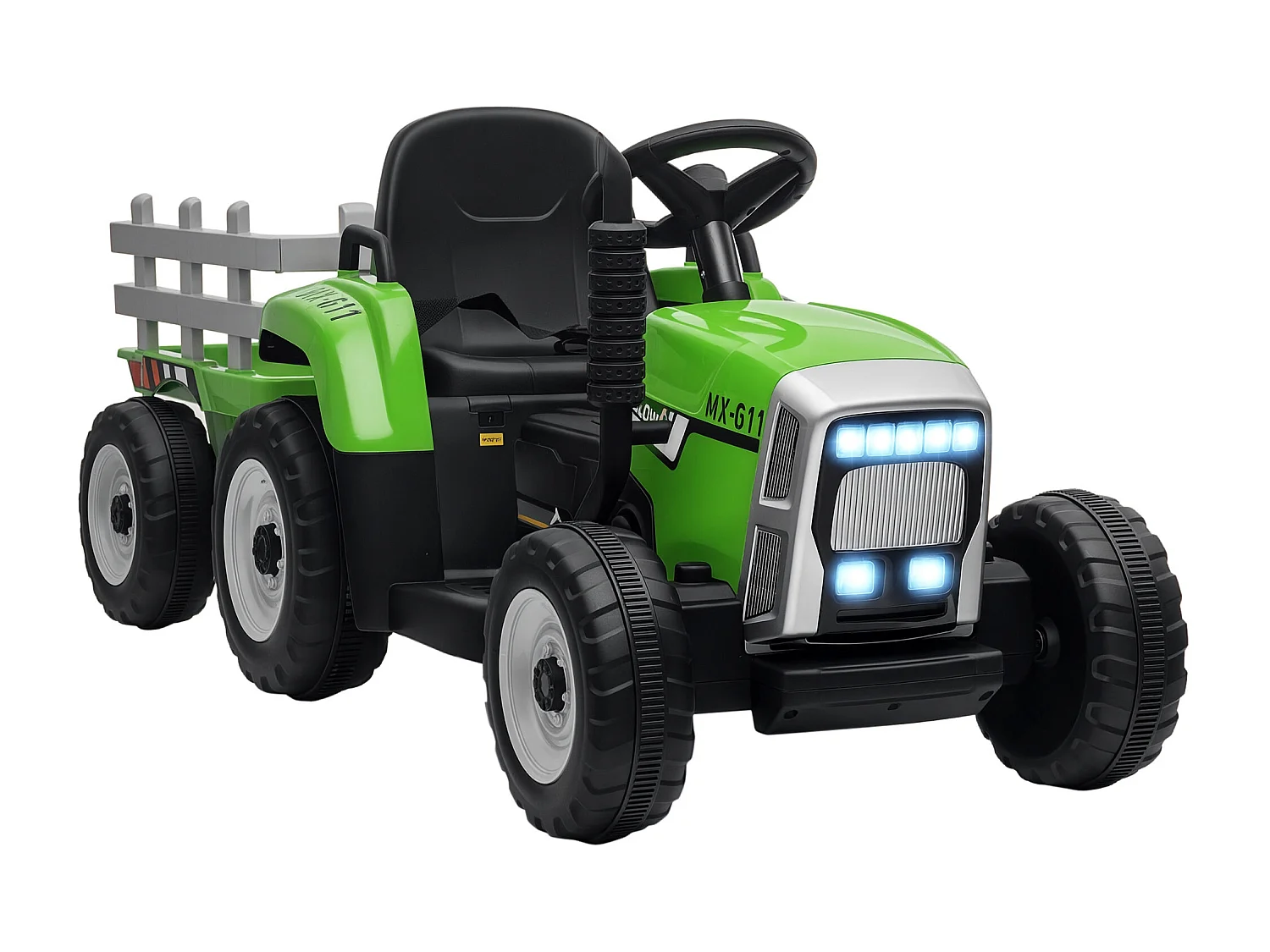 Trattore per bambini 12v con rimorchio e telecomando verde