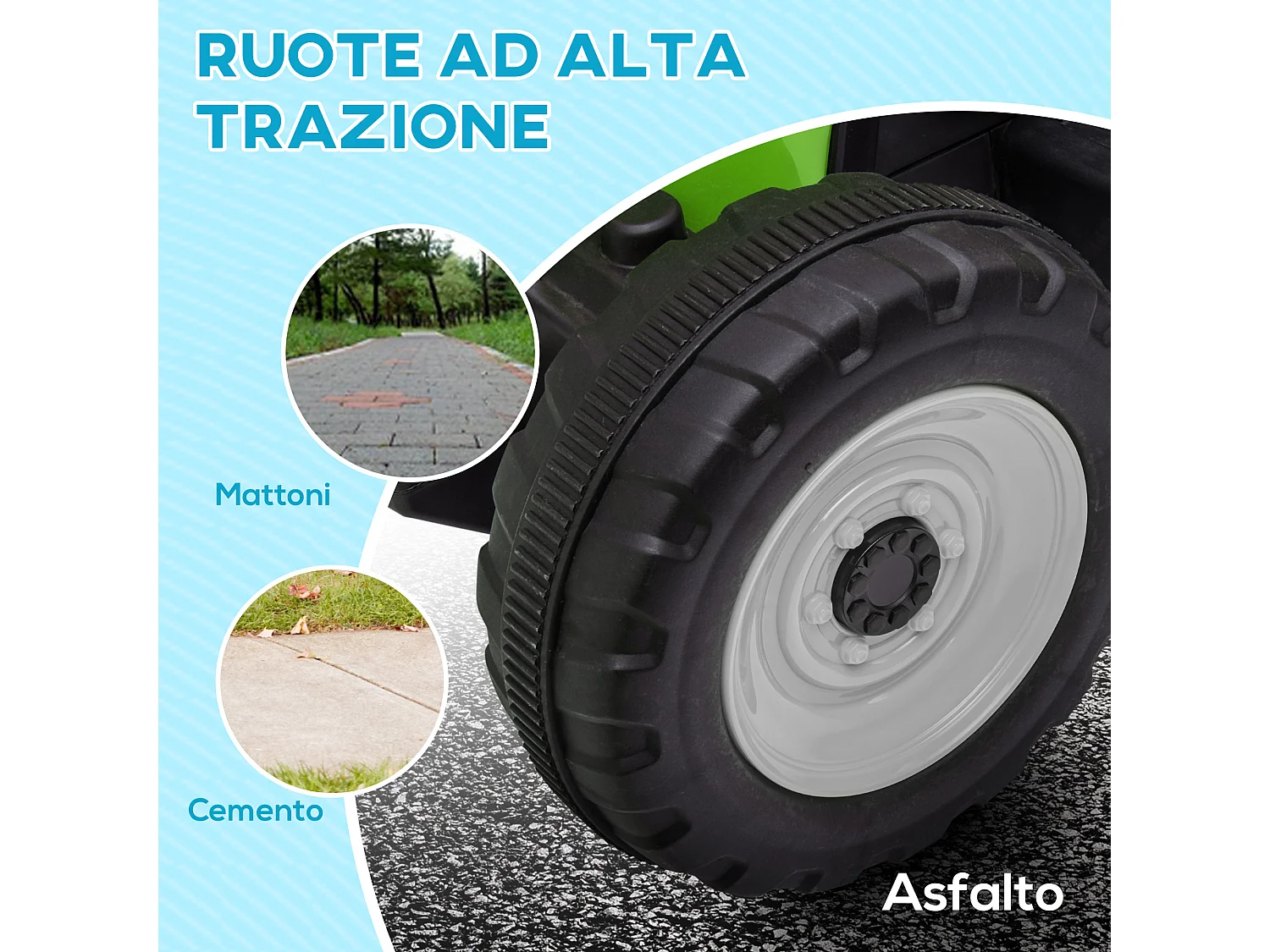 Trattore per bambini 12v con rimorchio e telecomando verde