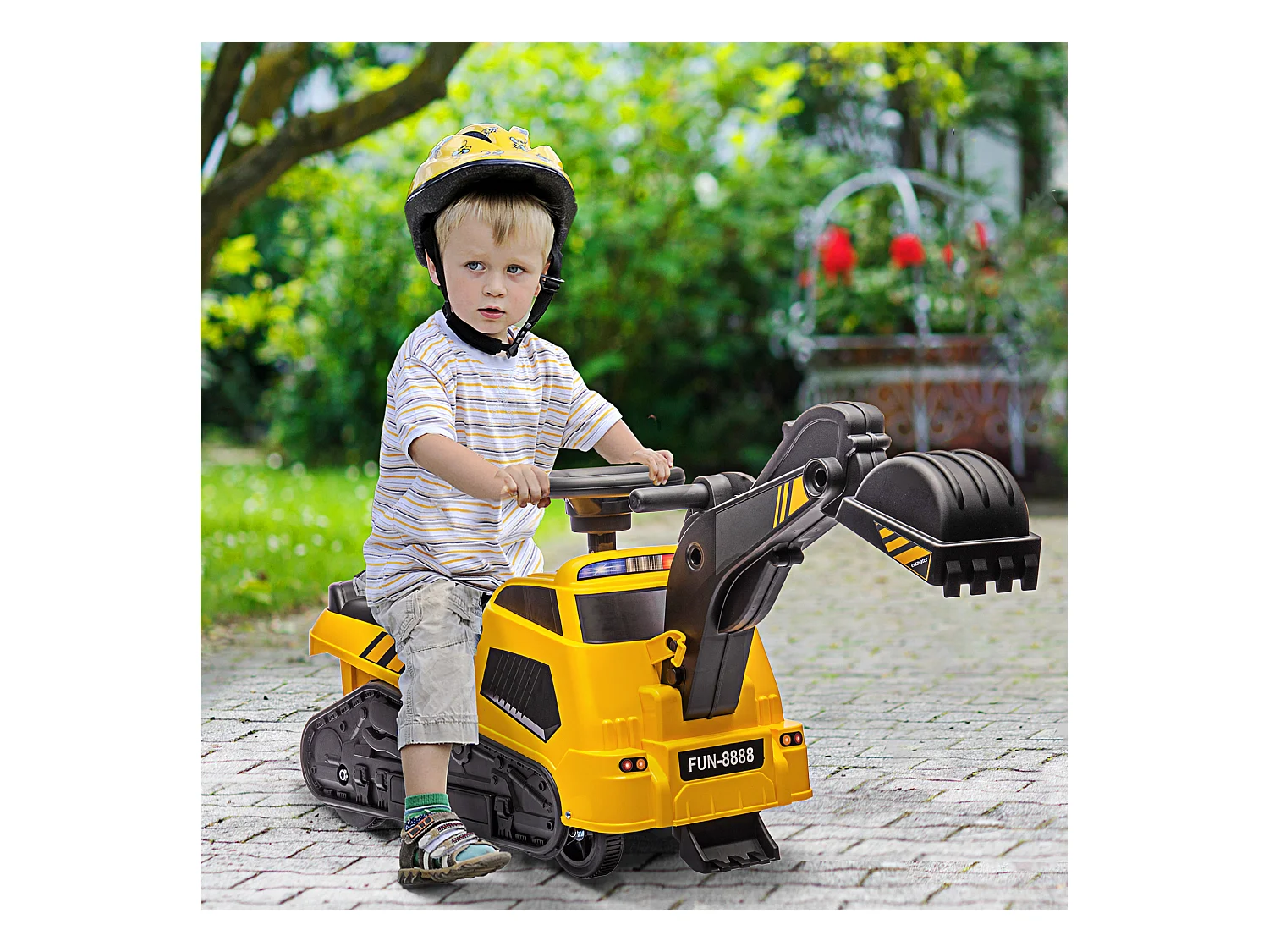 Ruspa giocattolo con volante e benna di scavo giallo e nero