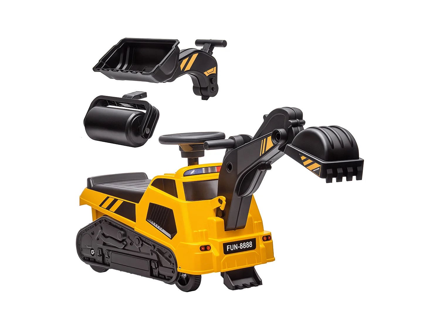 Ruspa giocattolo con volante e benna di scavo giallo e nero