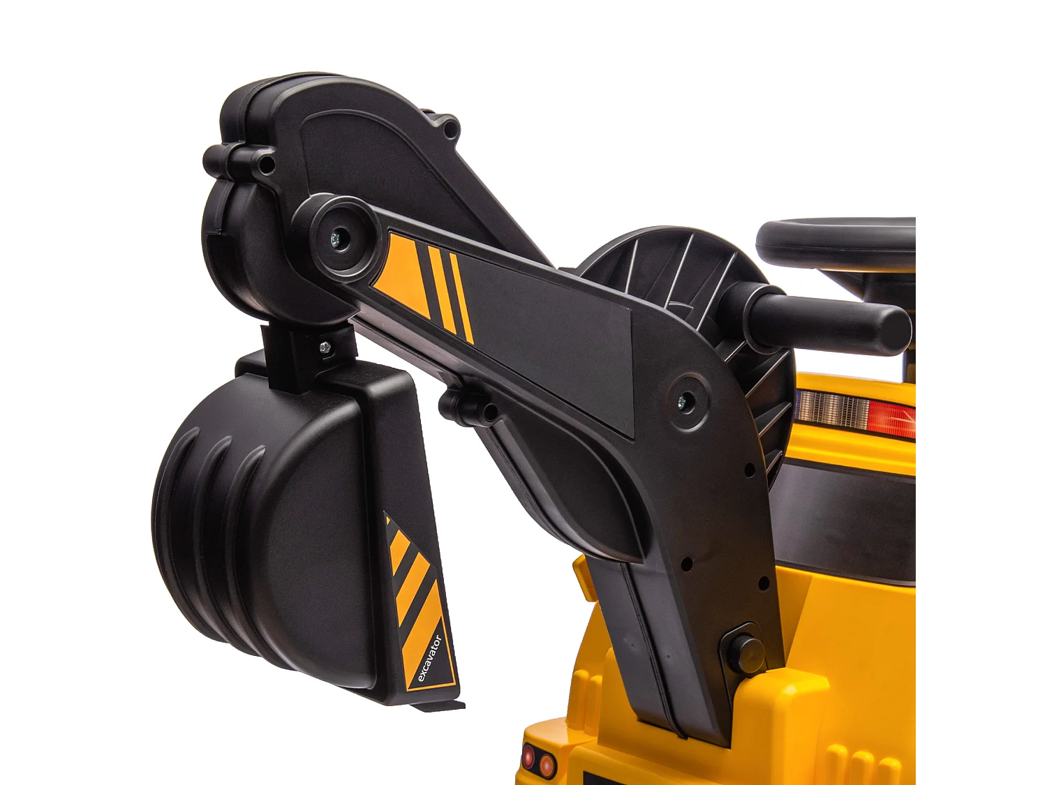 Ruspa giocattolo con volante e benna di scavo giallo e nero