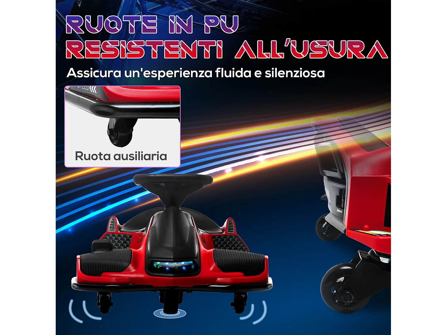 Go kart elettrico drift per bambini 8-12 anni velocità 3-8 km/h rosso