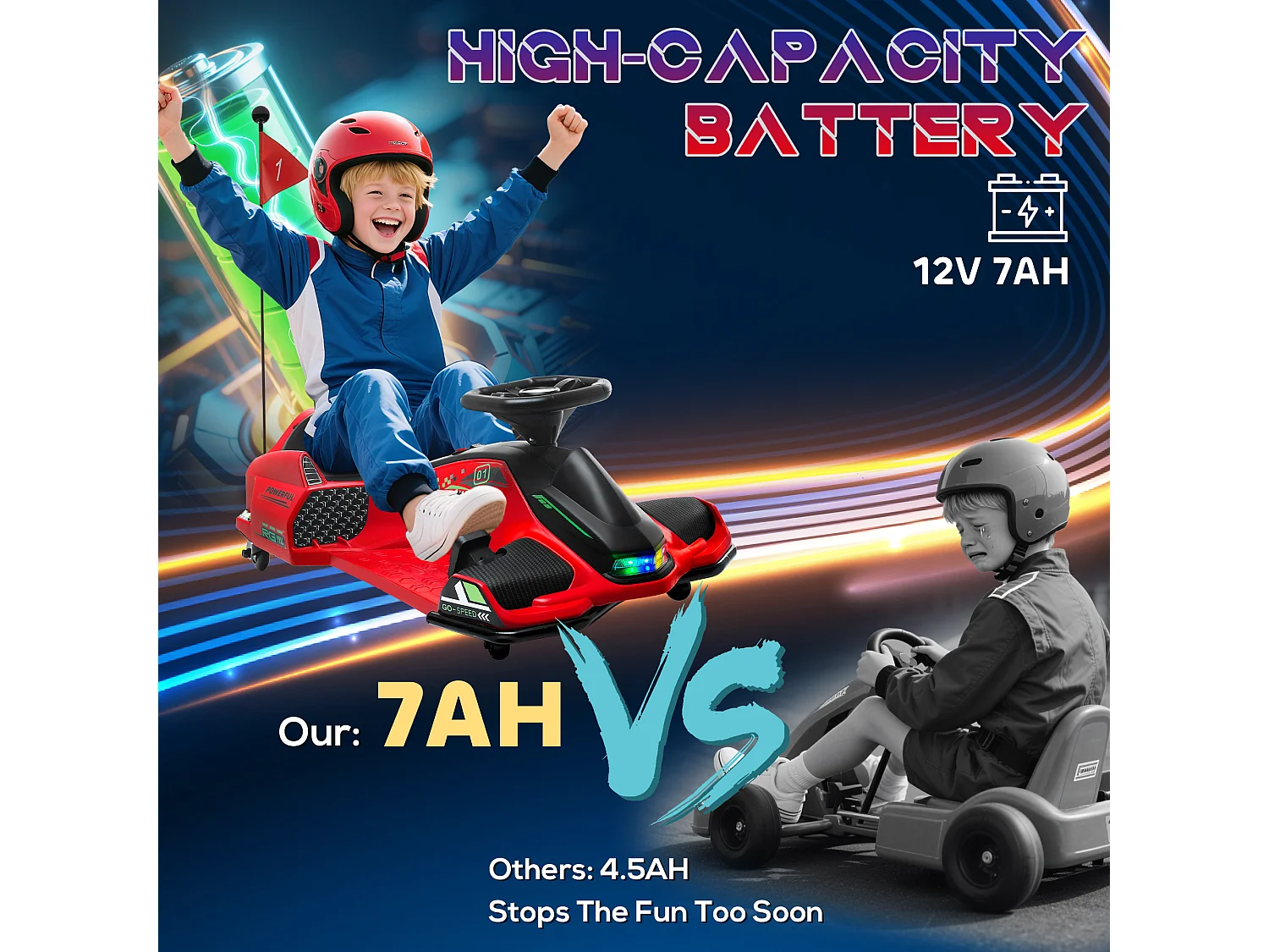 Go kart elettrico drift per bambini 8-12 anni velocità 3-8 km/h rosso