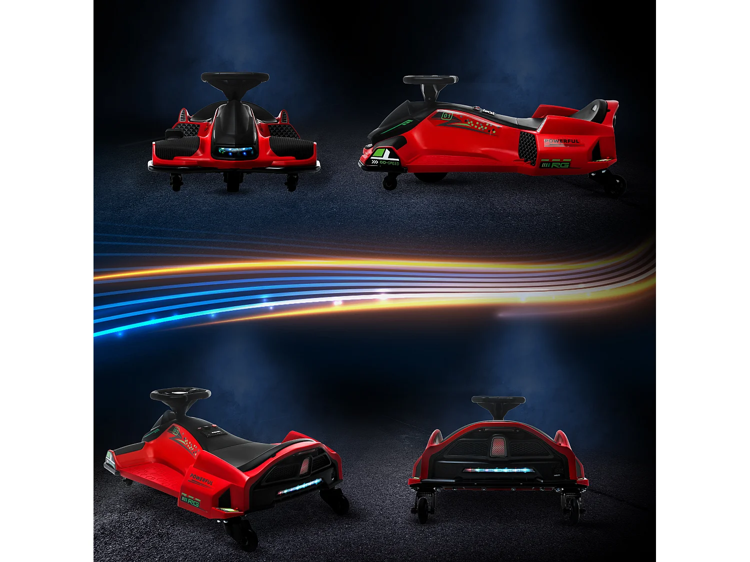 Go kart elettrico drift per bambini 8-12 anni velocità 3-8 km/h rosso