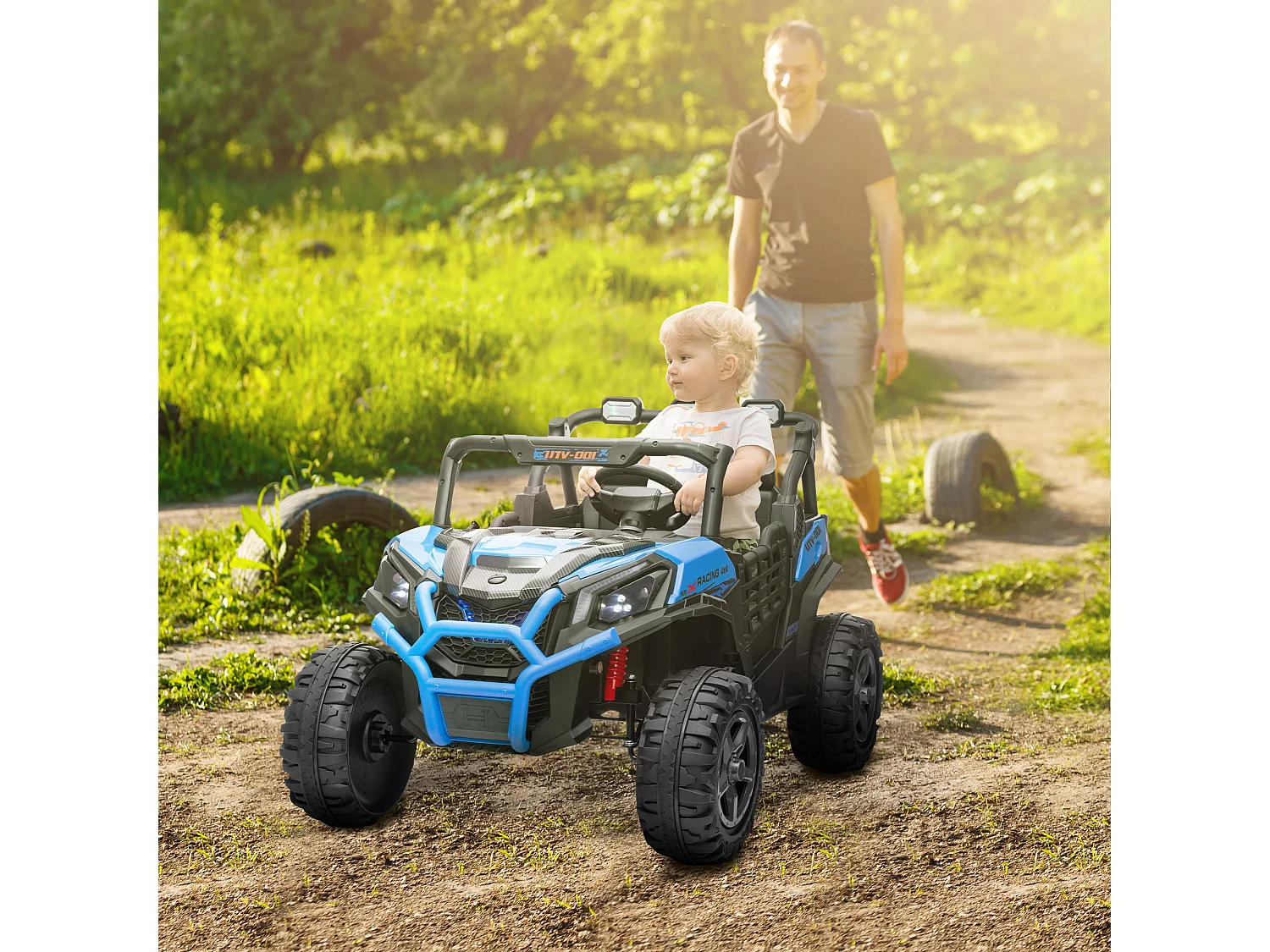 Macchina elettrica per bambini con telecomando e 3 velocità blu