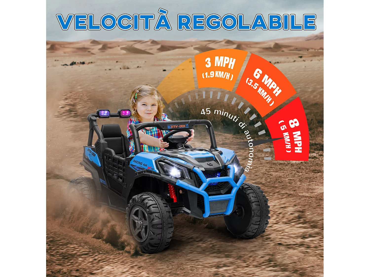 Macchina elettrica per bambini con telecomando e 3 velocità blu