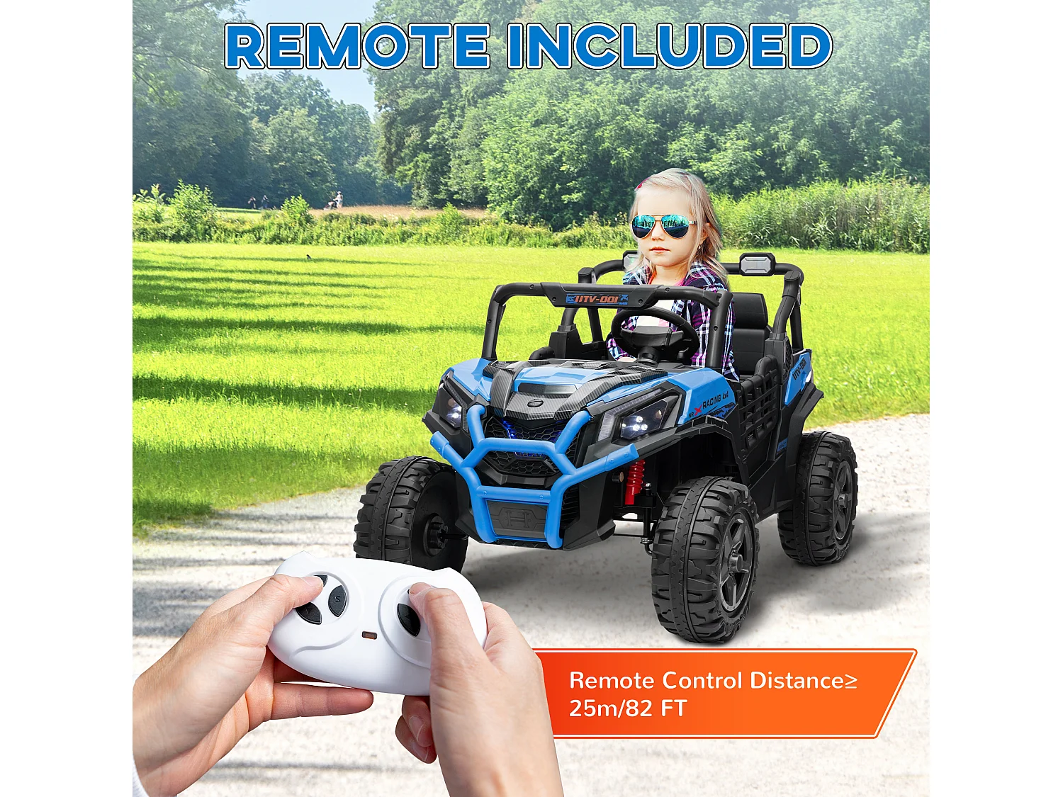 Macchina elettrica per bambini con telecomando e 3 velocità blu