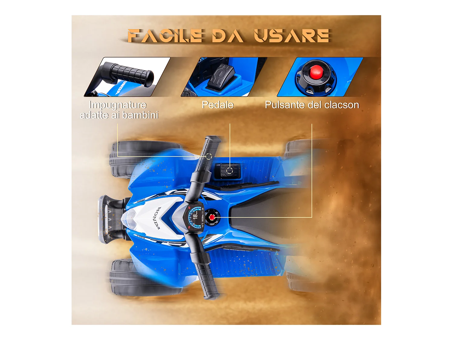 Quad elettrico per bambini 18-36 mesi velocità max 2.8km/h blu