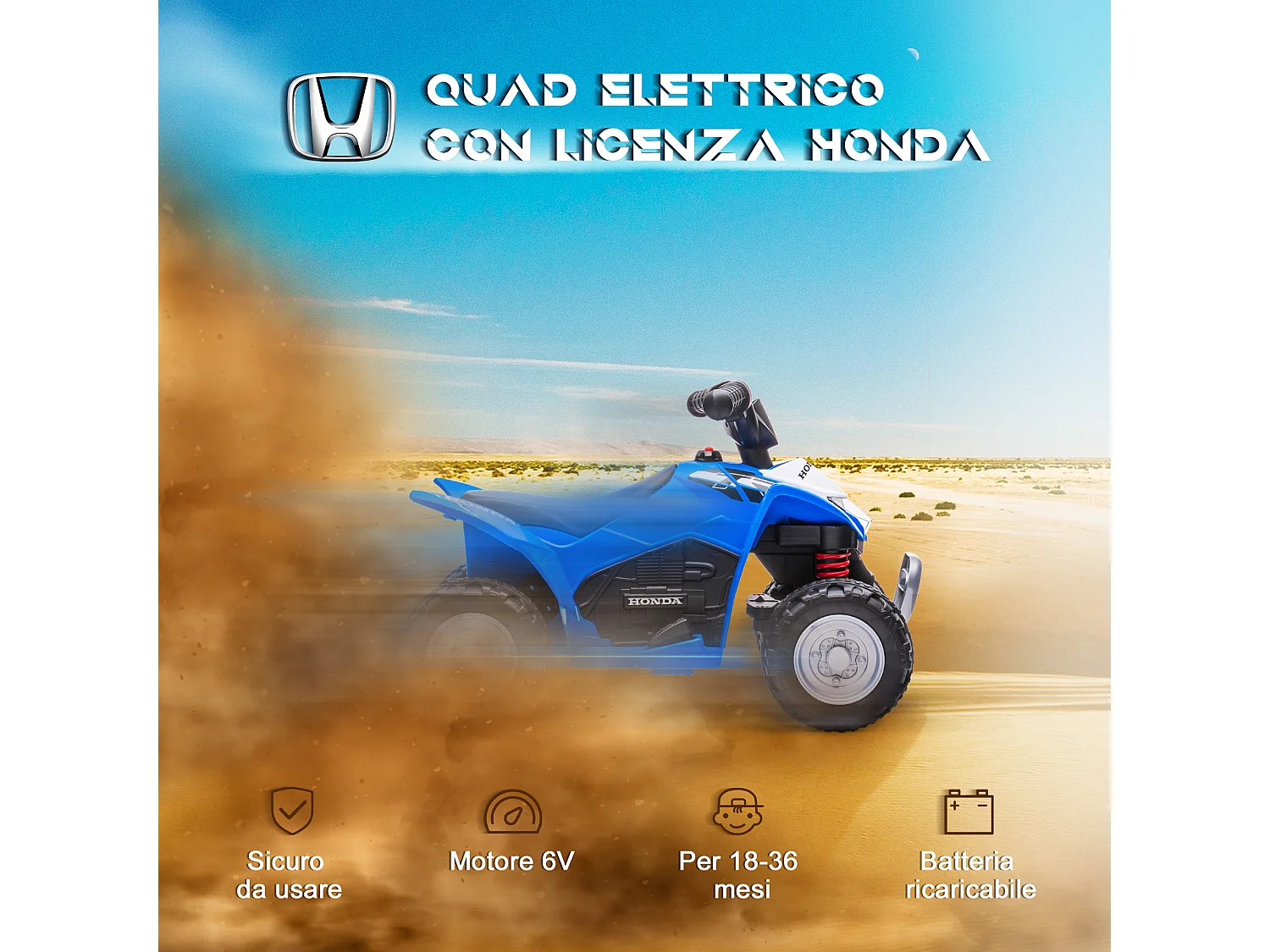 Quad elettrico per bambini 18-36 mesi velocità max 2.8km/h blu
