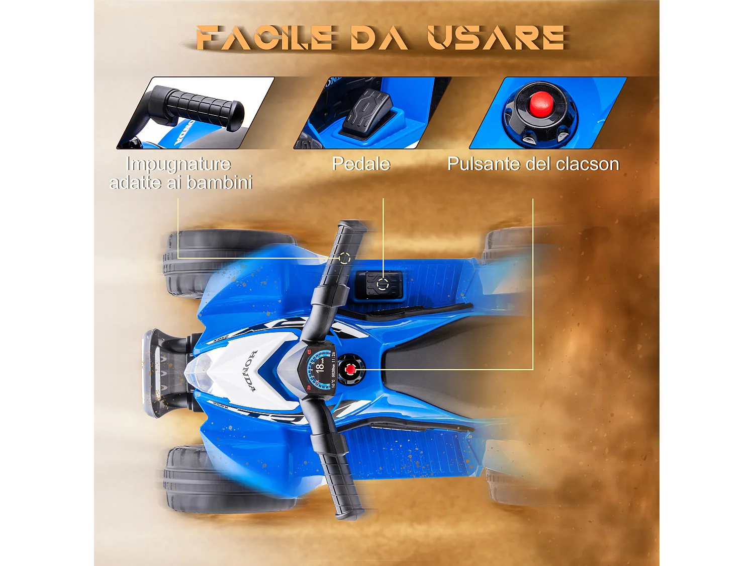 Quad elettrico per bambini 18-36 mesi velocità max 2.8km/h blu