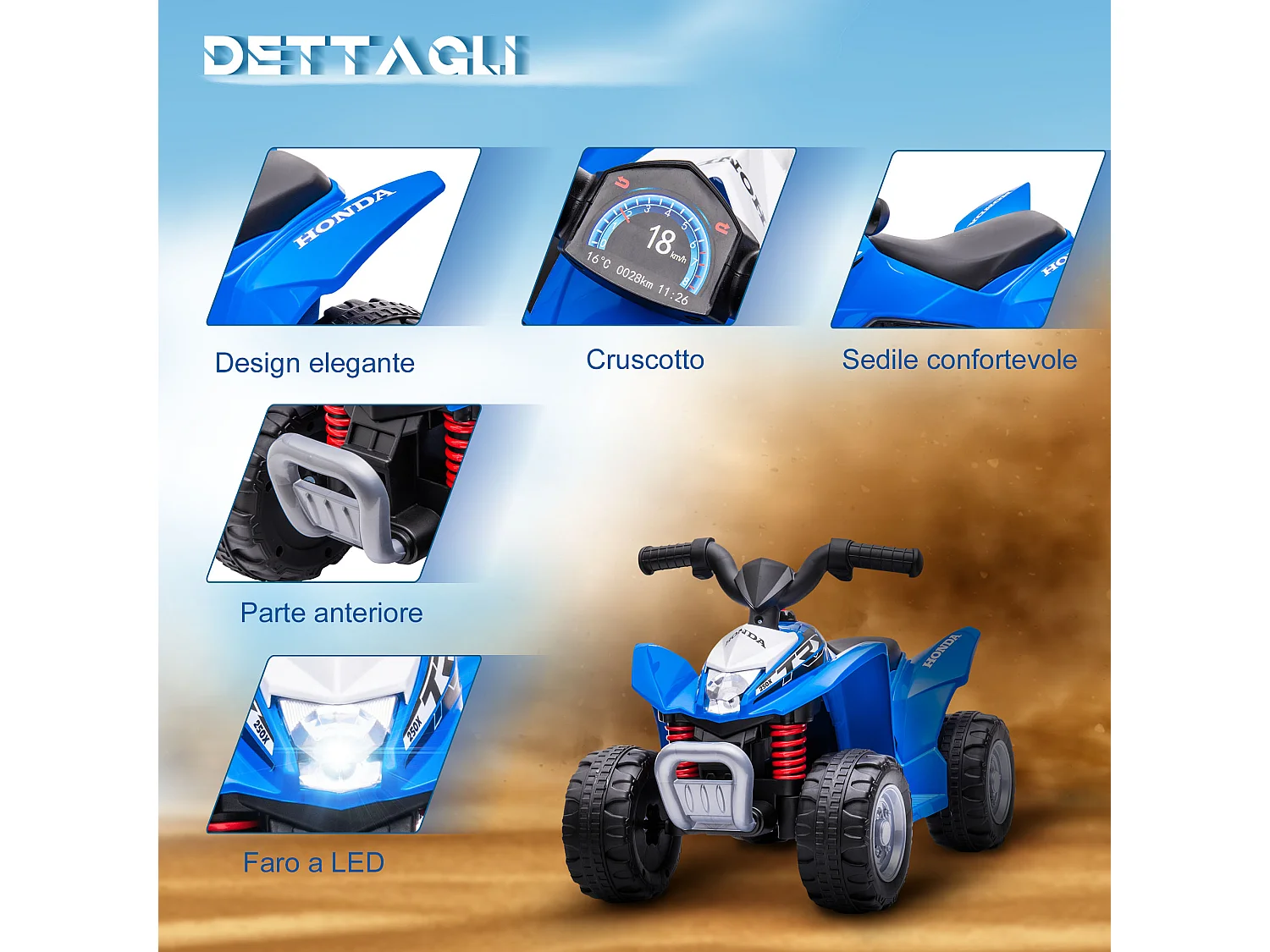 Quad elettrico per bambini 18-36 mesi velocità max 2.8km/h blu