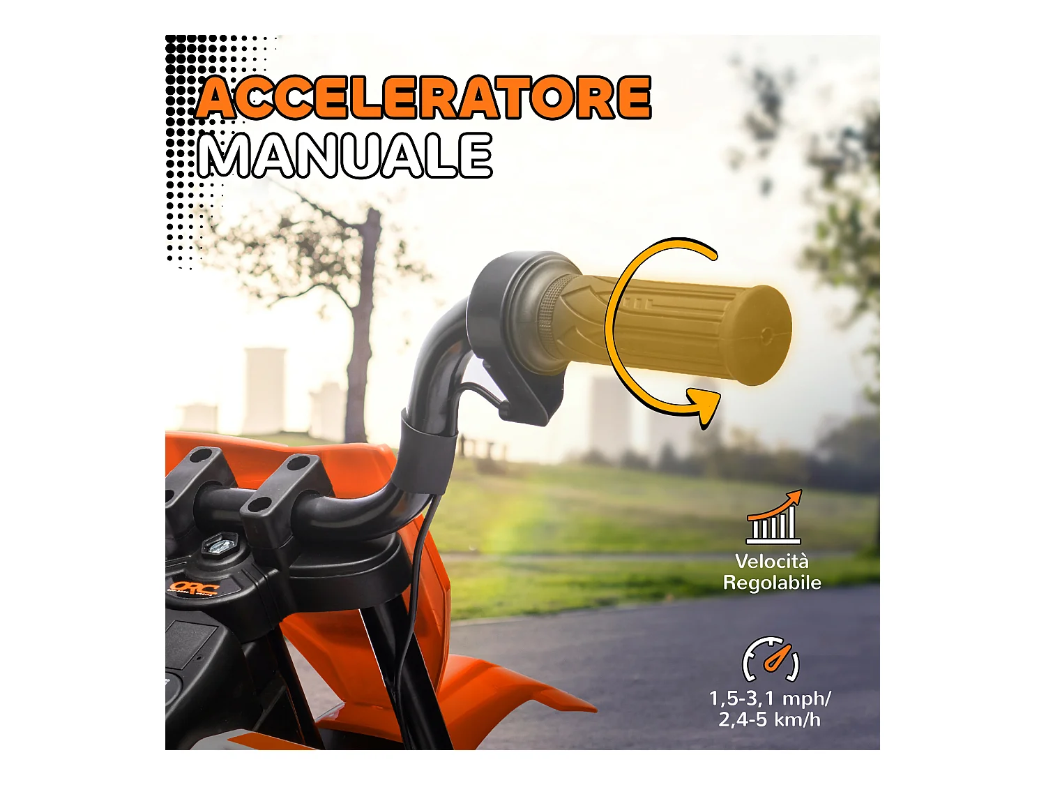 Moto elettrica per bambini con rotelle rimovibili e suoni arancione