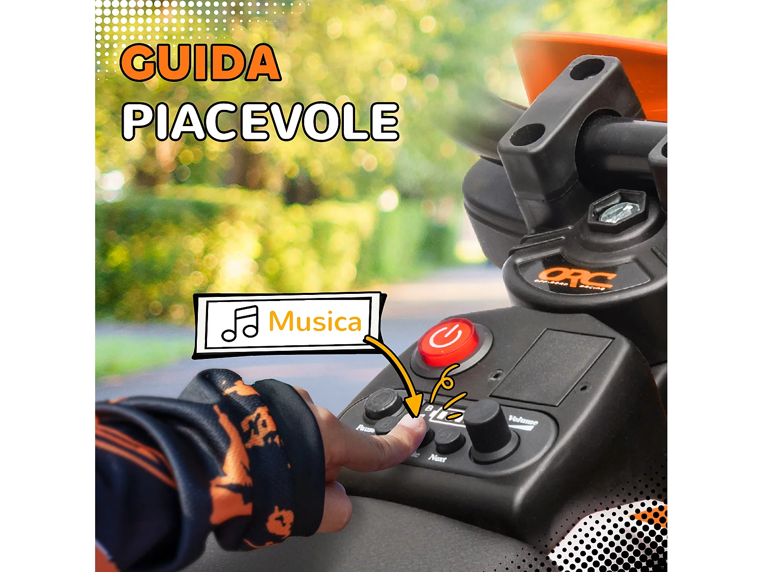 Moto elettrica per bambini con rotelle rimovibili e suoni arancione