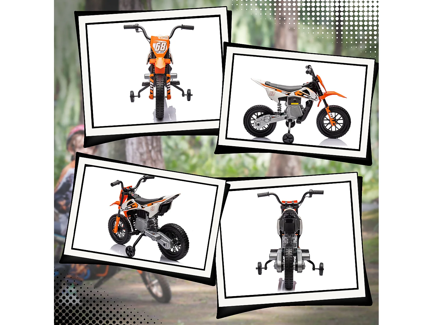 Moto elettrica per bambini con rotelle rimovibili e suoni arancione