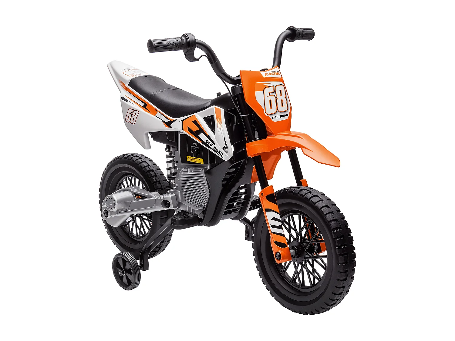 Moto elettrica per bambini con rotelle rimovibili e suoni arancione