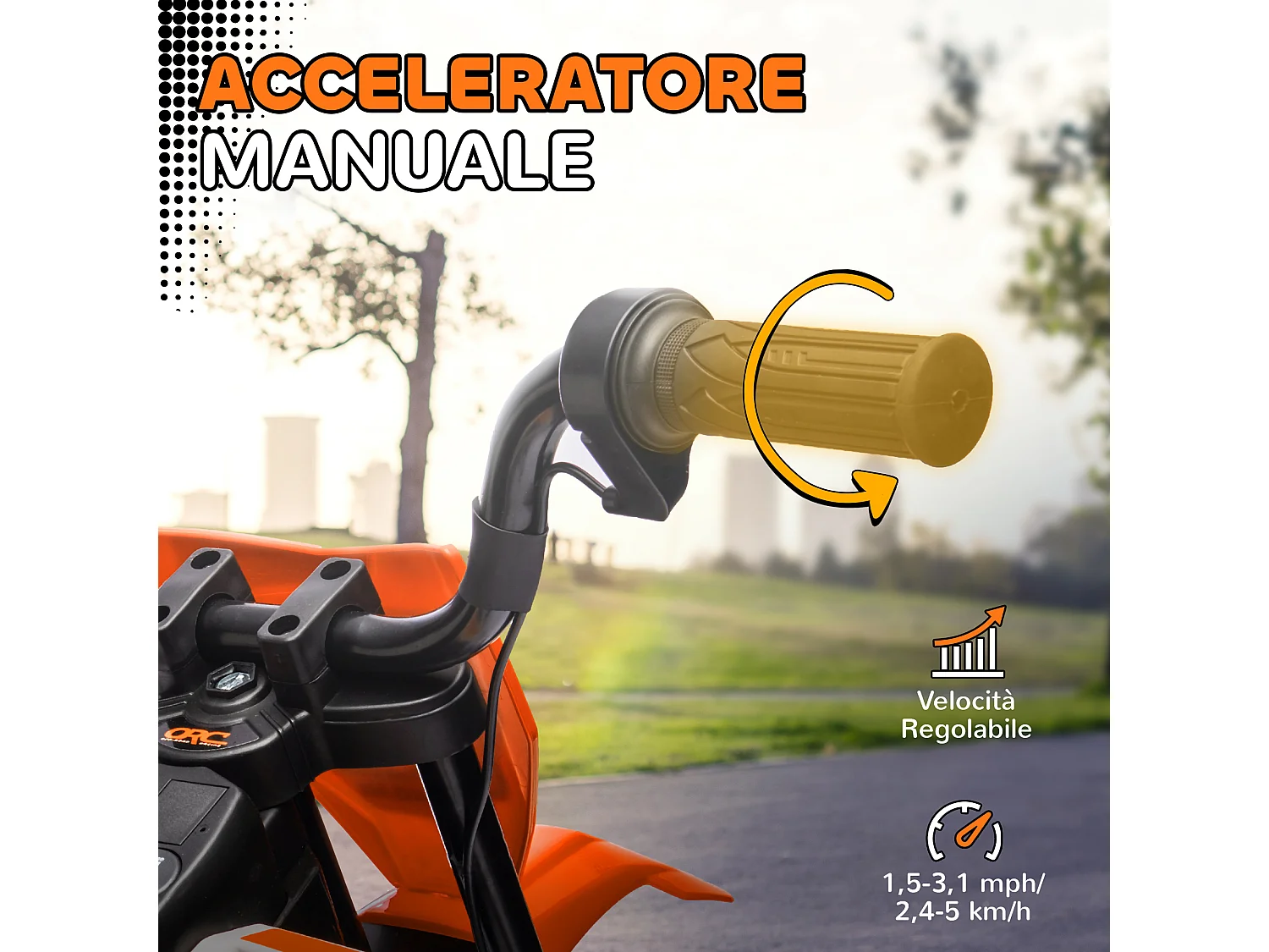 Moto elettrica per bambini con rotelle rimovibili e suoni arancione