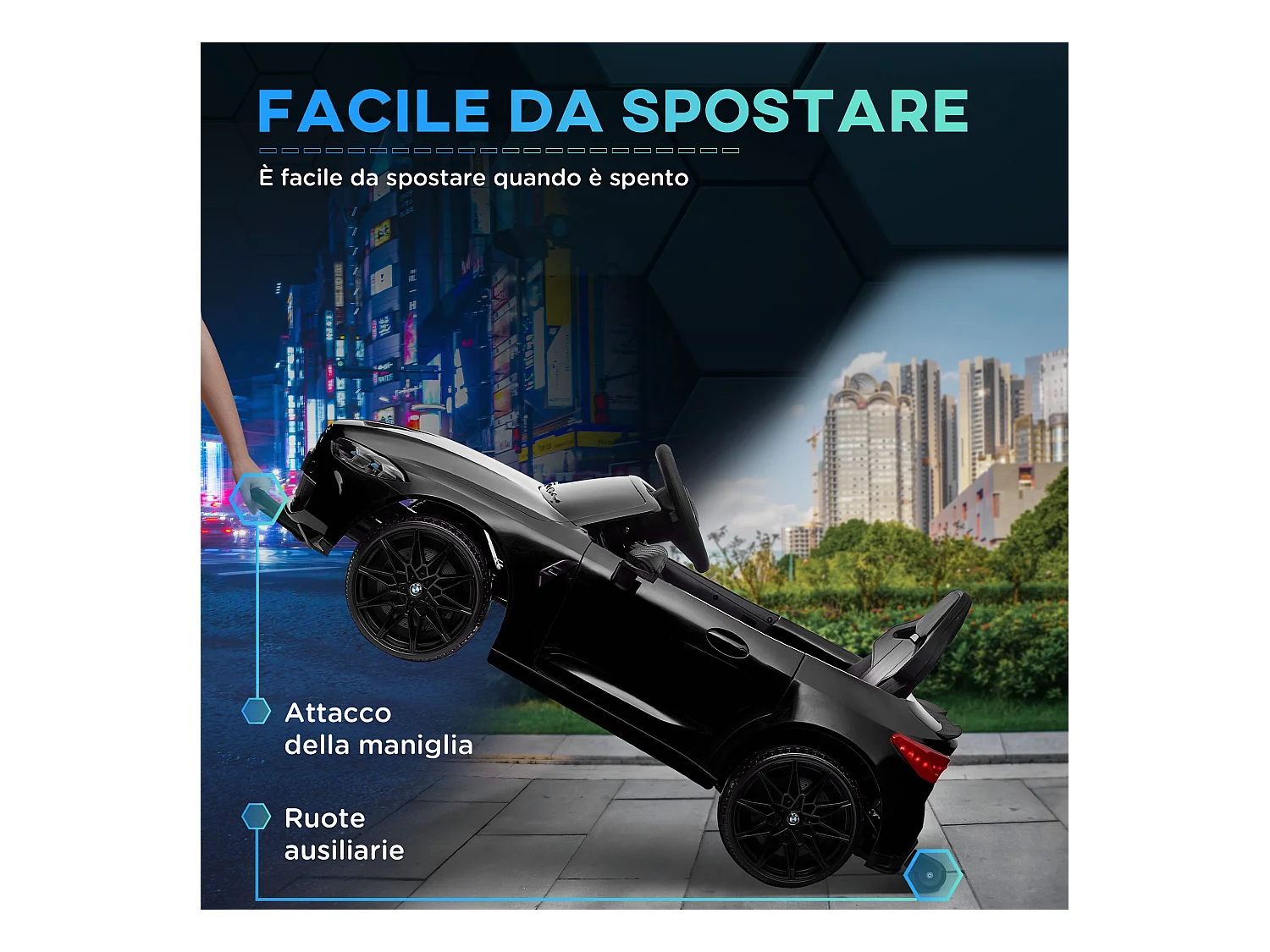 Macchina elettrica per bambini a licenza bmw m4 in pp e metallo nera