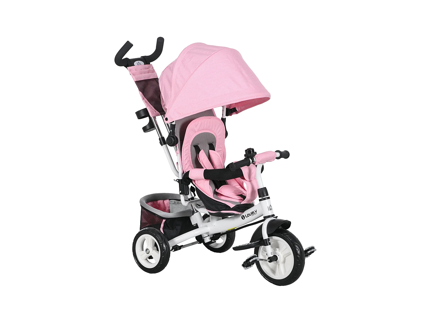 Triciclo per bambini 1-5 anni con maniglione e tettuccio regolabile