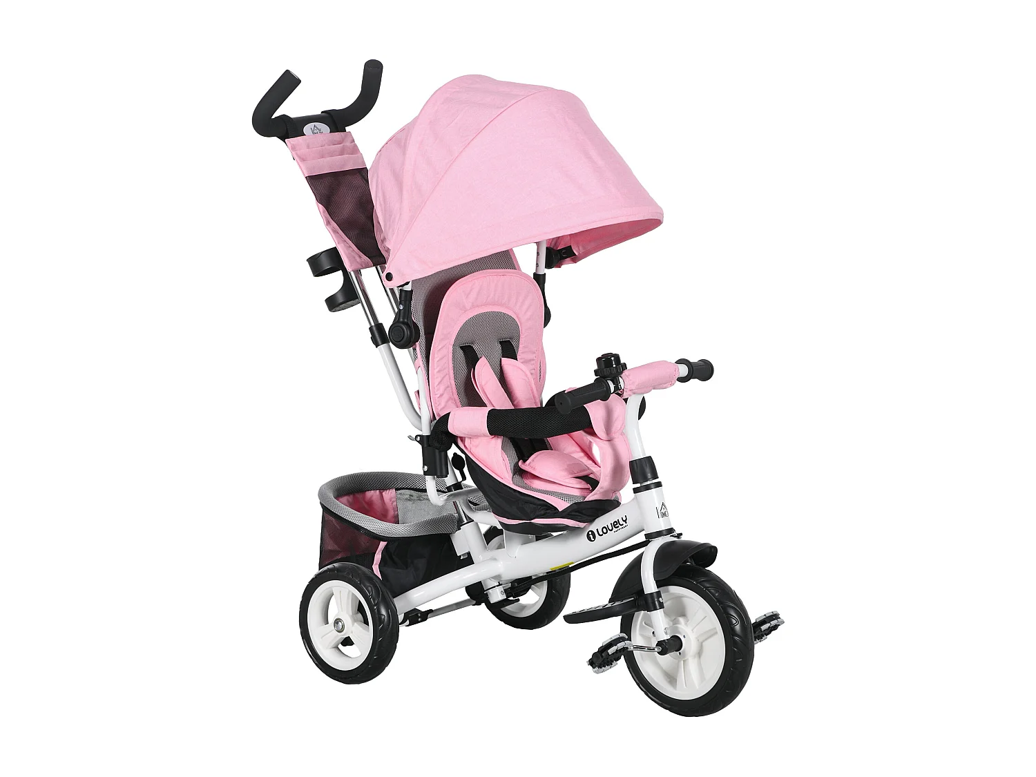 Triciclo per bambini 1-5 anni con maniglione e tettuccio regolabile