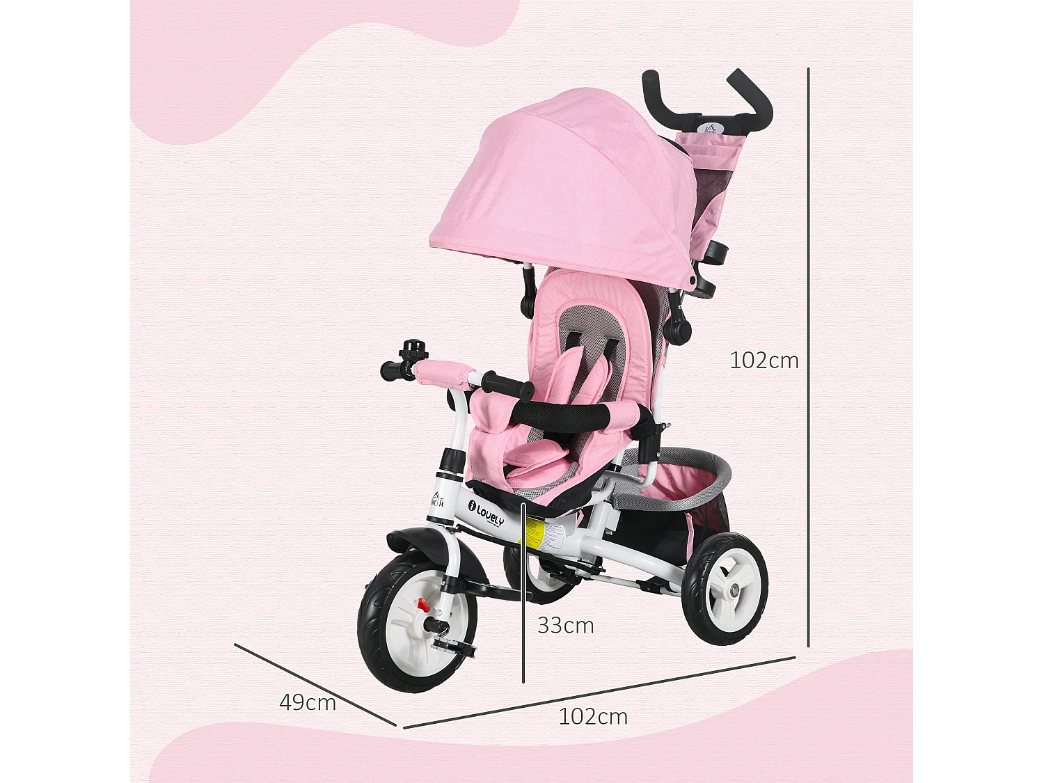 Triciclo per bambini 1-5 anni con maniglione e tettuccio regolabile