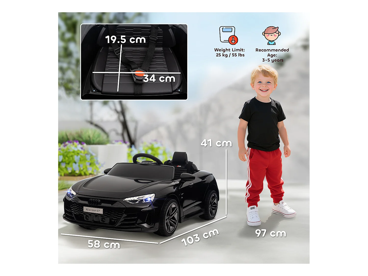 Macchina elettrica per bambini fino 5 anni con licenza audi nera