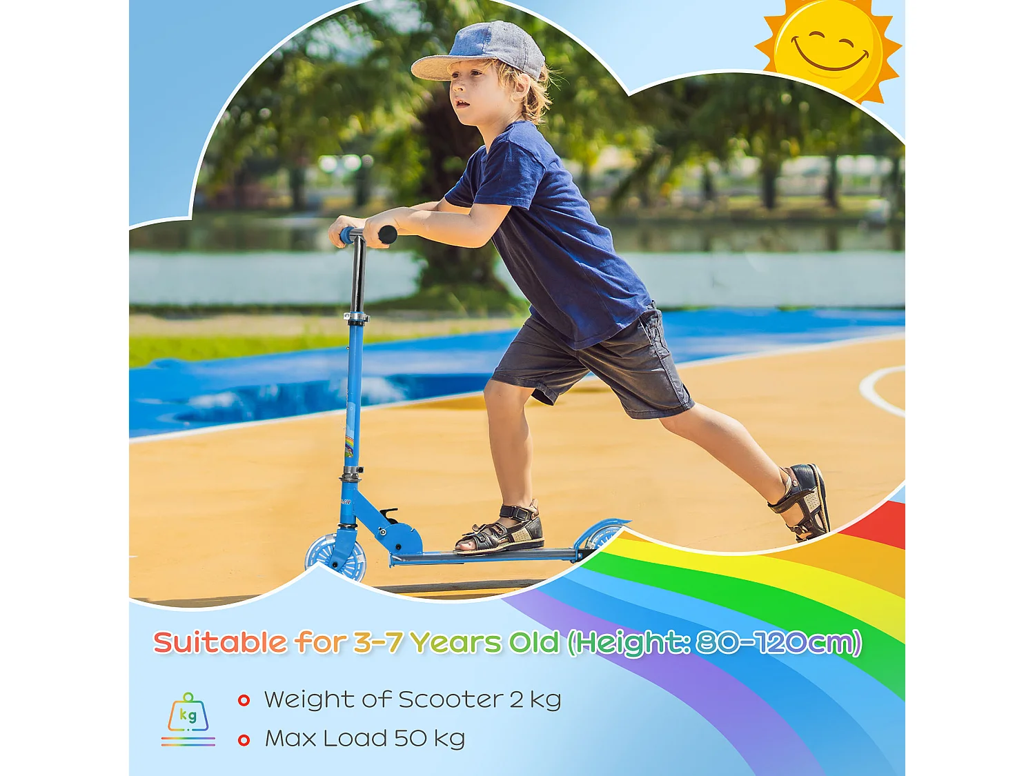 Monopattino per bambini 3-7 anni pieghevole a 2 ruote blu