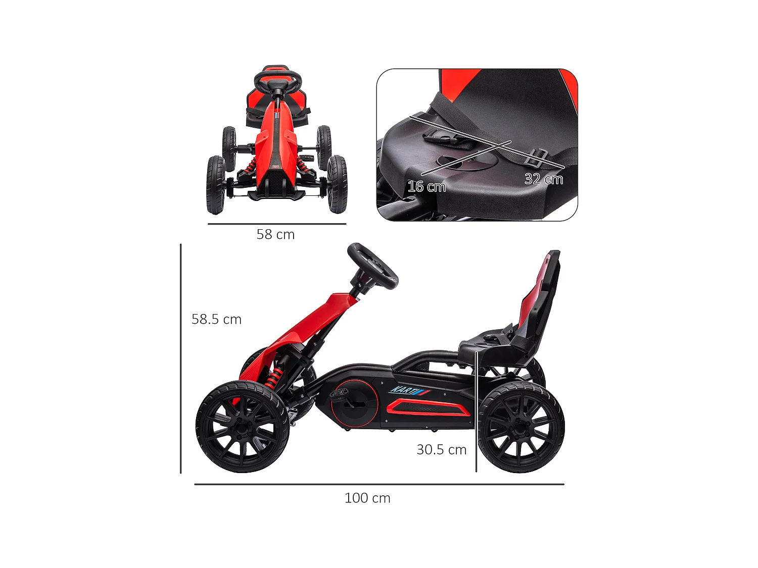 Go kart a pedali per bambini 3-8 anni con sedile regolabile