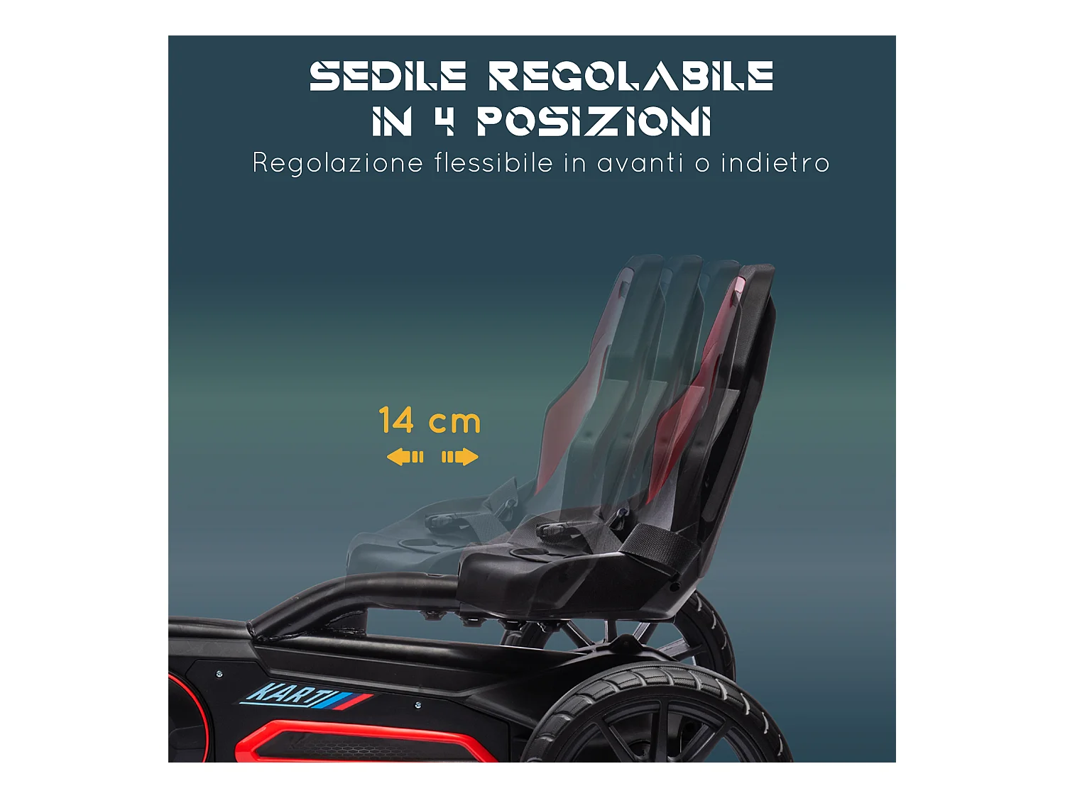Go kart a pedali per bambini 3-8 anni con sedile regolabile