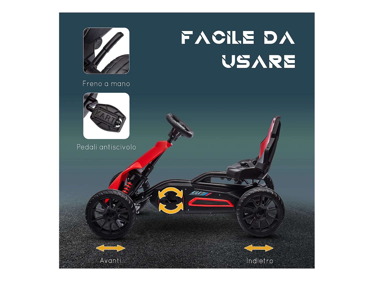 Go kart a pedali per bambini 3-8 anni con sedile regolabile