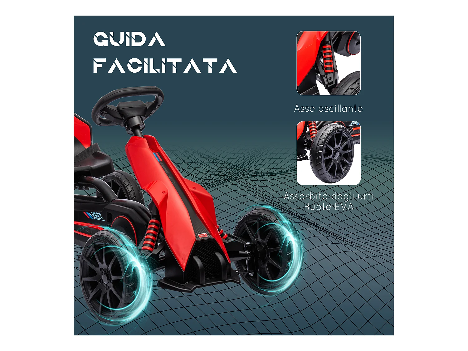 Go kart a pedali per bambini 3-8 anni con sedile regolabile