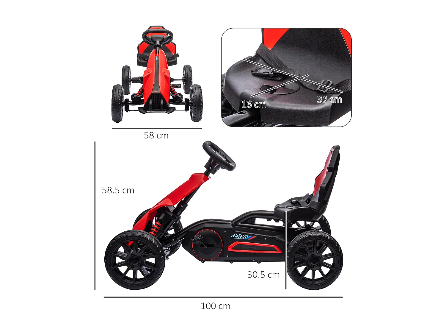 Go kart a pedali per bambini 3-8 anni con sedile regolabile