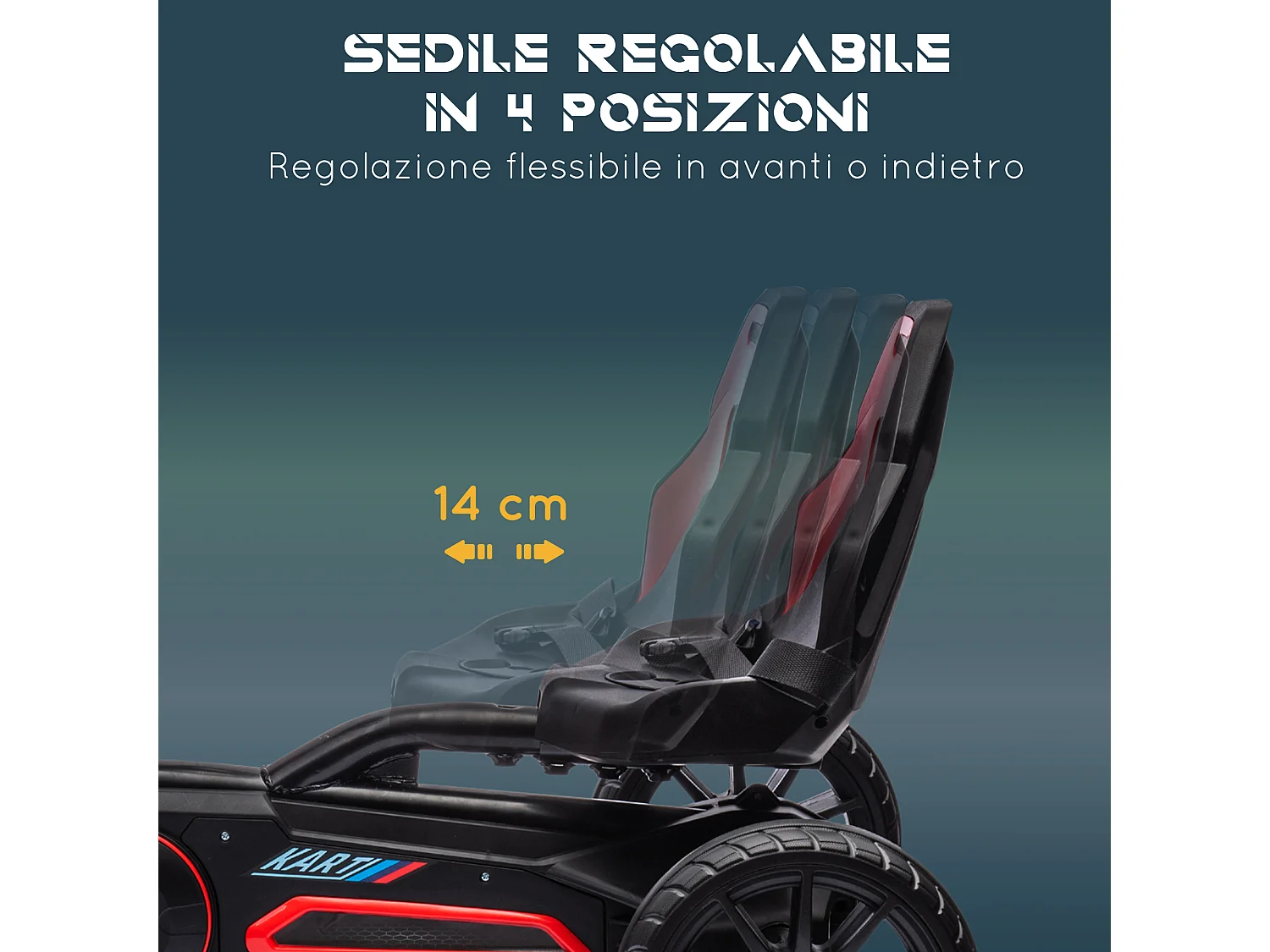 Go kart a pedali per bambini 3-8 anni con sedile regolabile