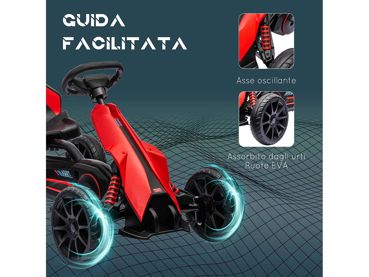 Go kart a pedali per bambini 3-8 anni con sedile regolabile