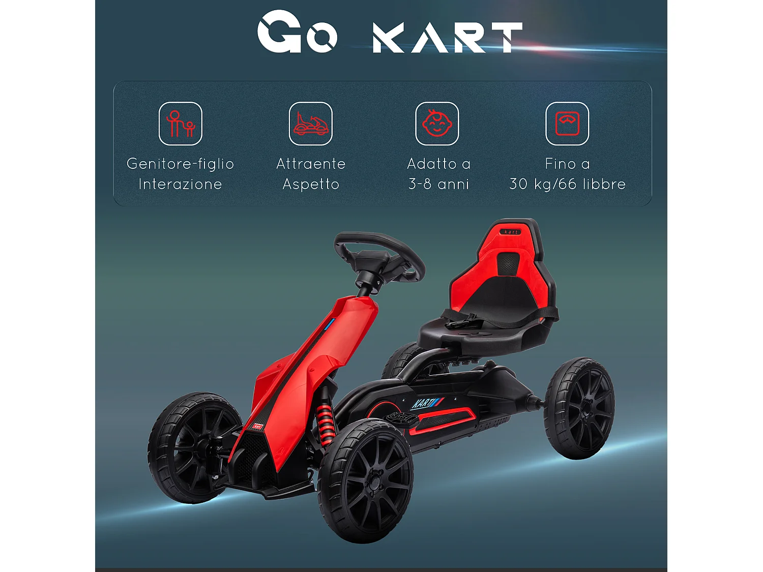 Go kart a pedali per bambini 3-8 anni con sedile regolabile