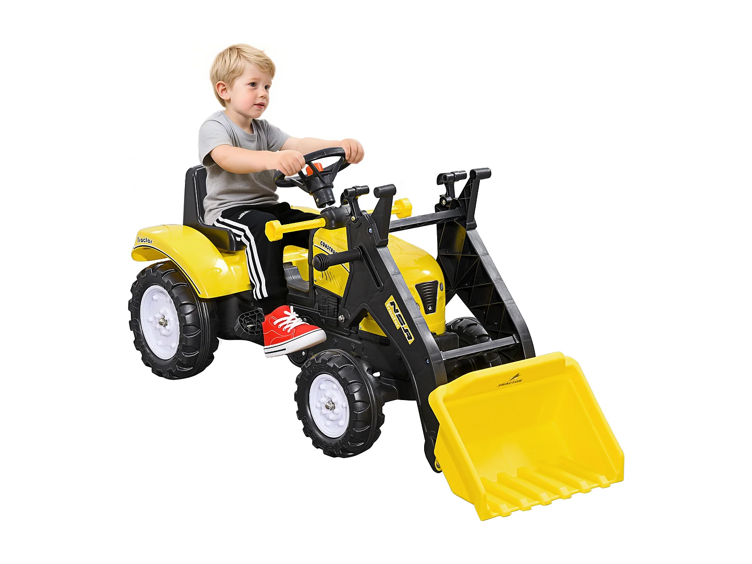 Escavatore a pedali per bambini con ruspa frontale giallo