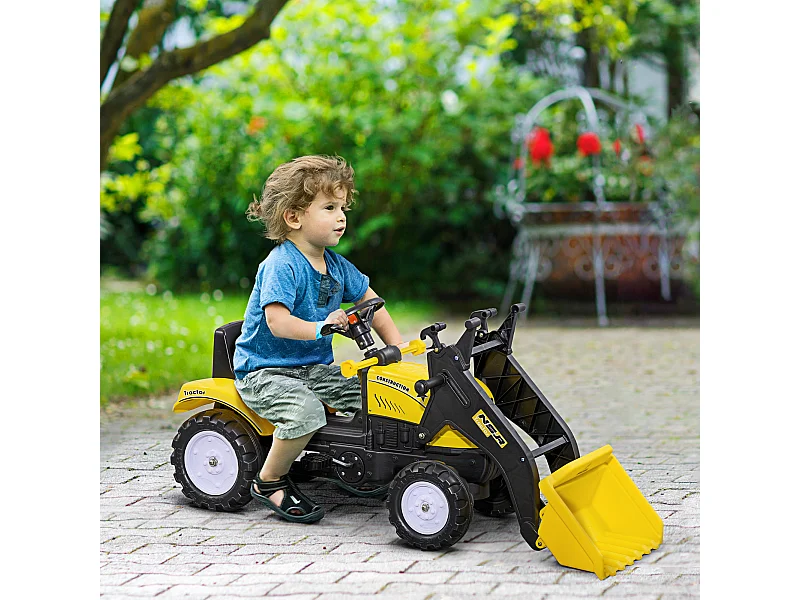 Escavatore a pedali per bambini con ruspa frontale giallo