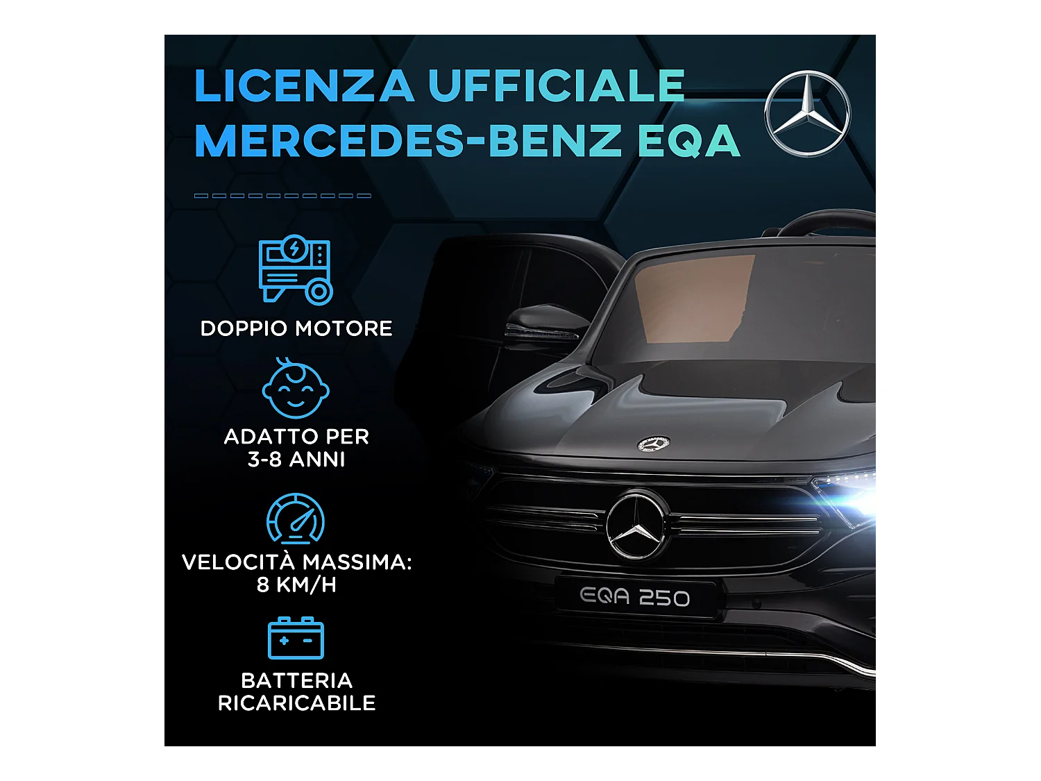 Macchina elettrica per bambini con licenza mercedes benz eqa nero