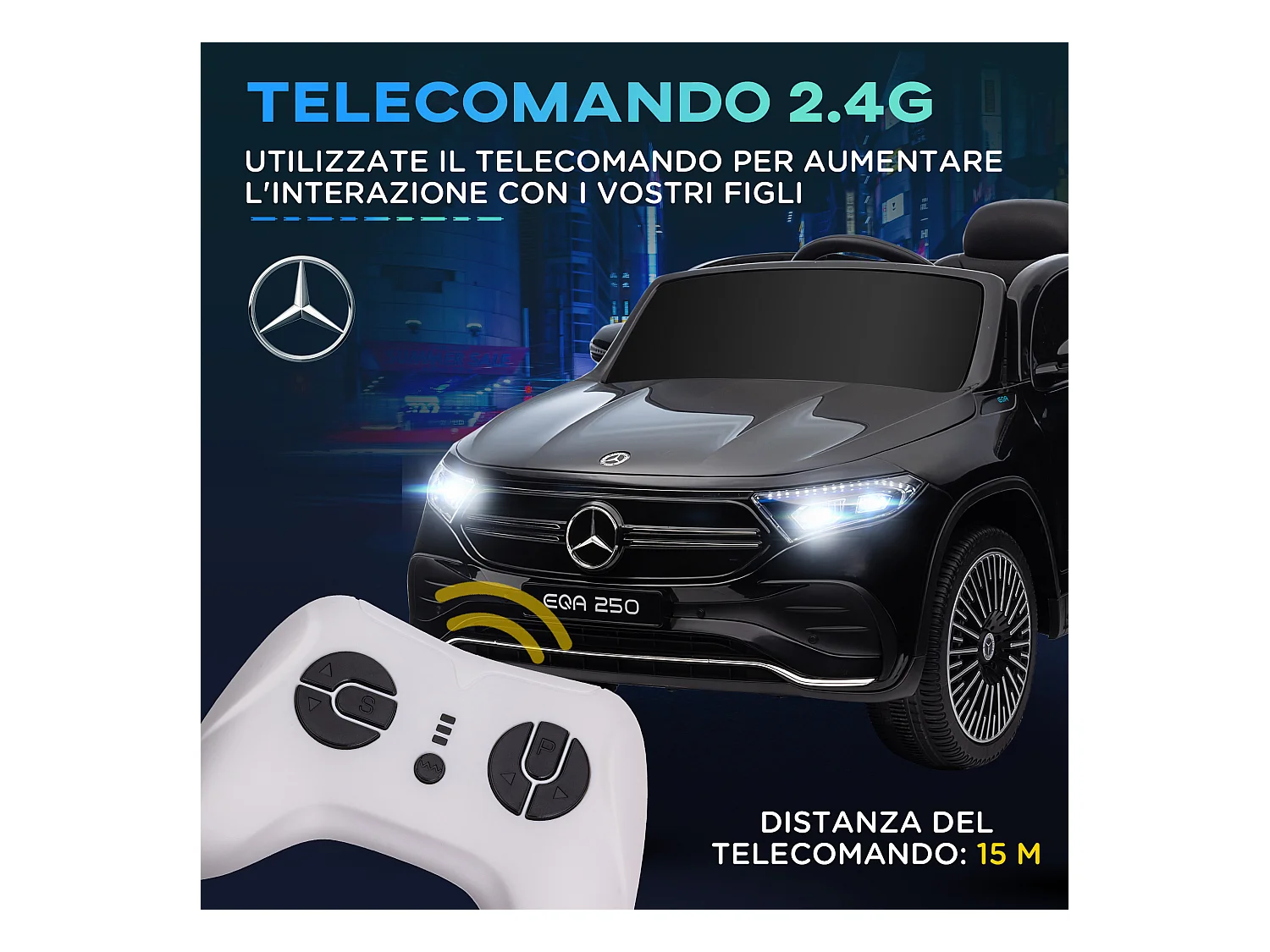 Macchina elettrica per bambini con licenza mercedes benz eqa nero